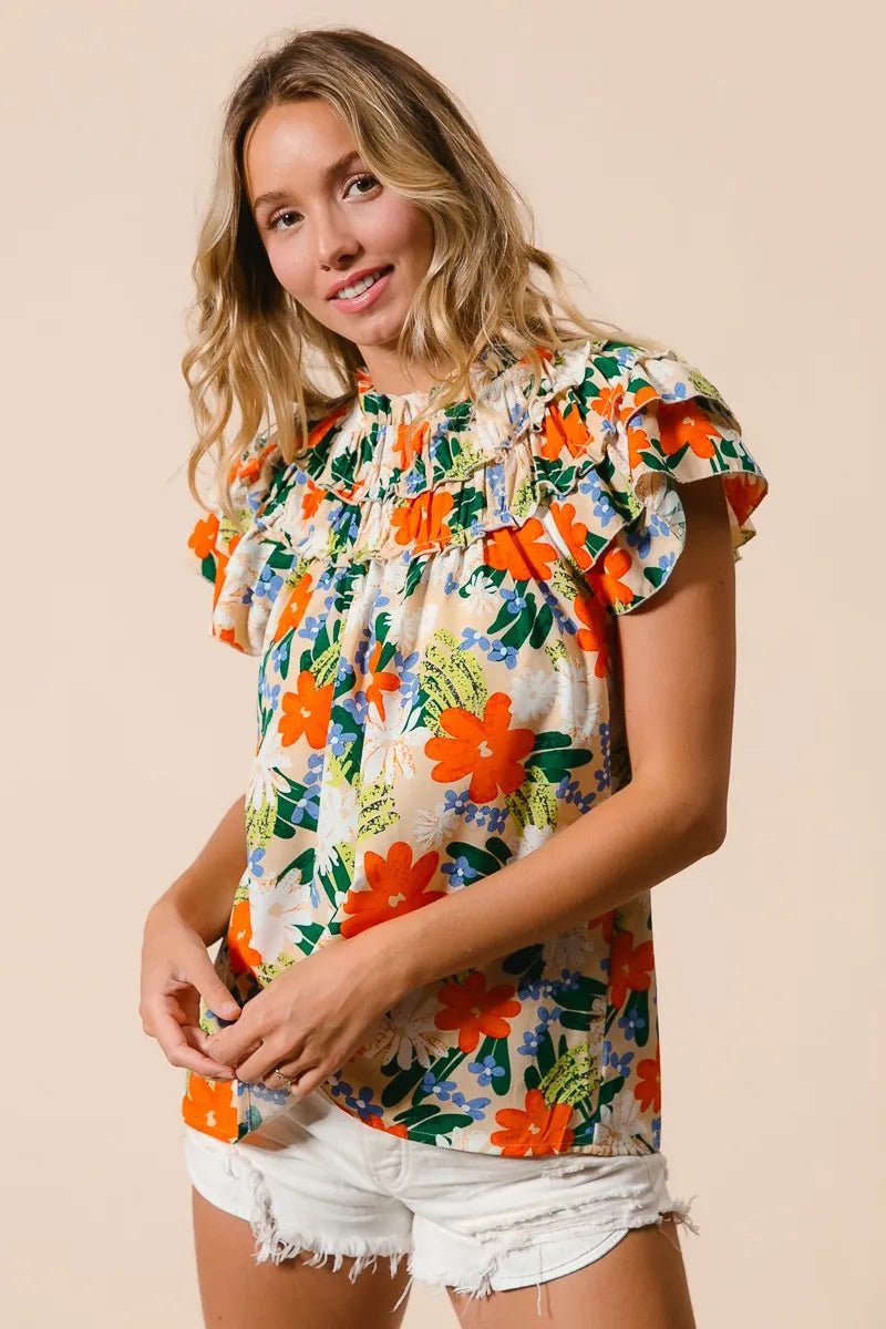BiBi Multi Color Floral Print Woven Top for Women - Love Salve